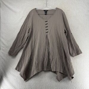 Ali Miles Women's XL Taupe Textured Crinkle Tunic Top Asymmetrical Hem Lagenlook